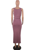 Coffee Sexy Casual Solid Asymmetrical V Neck Sleeveless Two Pieces