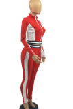 Red Fashion Solid Split Joint Zipper Collar Long Sleeve Two Pieces