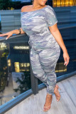 Camouflage Fashion Casual Camouflage Print Basic O Neck Regular Jumpsuits