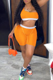 Orange Fashion Casual Solid Patchwork Sleeveless Two Pieces