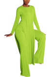 Green Fashion British Style Adult Polyester Solid Slit O Neck Long Sleeve Regular Sleeve Long Two Pieces