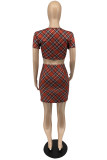 Red Fashion Sexy Print Basic V Neck Short Sleeve Two Pieces