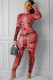rose red Sexy zipper letter Print Polyester Long Sleeve O Neck Jumpsuits