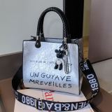 Silver Fashion Casual Letter Print Messenger Bag
