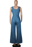Blue Fashion Casual Solid Chemical fiber blend Sleeveless O Neck Jumpsuits