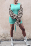 Pink Fashion Sexy Leopard Patchwork O Neck Long Sleeve Dress
