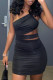 Black Fashion Sexy Hollowed Out Backless One Shoulder Sleeveless Dress