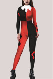 Red Fashion Party Adult Polyester Print Split Joint O Neck Skinny Jumpsuits