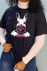 Black Fashion Casual Print Basic O Neck Tops