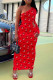 Red Fashion Sexy Lips Printed Hollowed Out Oblique Collar Long Sleeve Dresses