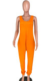 tangerine Casual Pocket Solid Blend Sleeveless Jumpsuits