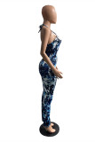 Green Sexy Casual Print Backless Halter Regular Jumpsuits