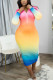 Multicolor Sexy Print Tie-dye Zipper Collar Pencil Skirt Dresses
