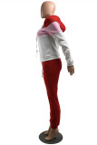 Red Fashion Casual Patchwork Basic Hooded Collar Long Sleeve Two Pieces