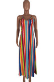 Yellow Fashion Casual adult Ma'am Spaghetti Strap Sleeveless V Neck Swagger Floor-Length Striped Dresses