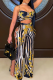 Yellow Sexy Print Hollowed Out Sleeveless Two Pieces