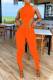 Orange Sexy Casual Solid Slit Asymmetrical Turtleneck Sleeveless Two Pieces