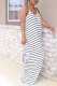 White Fashion Casual adult White Light yellow Light Purple Sky Blue Off The Shoulder Sleeveless Slip A-Line Floor-Length Striped Print Patchwork Pocket Dresses