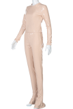 Pink Street Solid Patchwork O Neck Long Sleeve Two Pieces