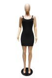 Yellow Fashion Sexy Solid Basic O Neck Vest Dress
