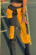 Yellow Casual Patchwork Pocket Straight Mid Waist Bottoms