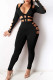 Black Sexy Solid Hollowed Out Skinny Jumpsuits