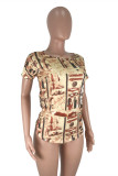 Yellow Fashion Casual Print Basic O Neck Tops