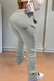 Light Gray Casual Sportswear Cute Print Regular Mid Waist Pencil Bottoms
