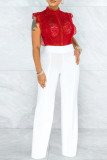 Red Fashion Sexy Solid Hollowed Out See-through O Neck Skinny Bodysuits
