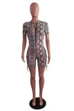 Grey Fashion Sexy Print Basic Zipper Collar Skinny Romper