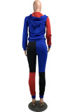 Blue Casual Patchwork Solid Pocket Hooded Collar Long Sleeve Two Pieces