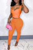 Black Sexy Casual Solid Backless V Neck Sleeveless Two Pieces