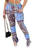 Blue Fashion Casual Adult Print Slit Straight Bottoms