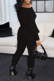 Red Fashion Casual Solid Basic Oblique Collar Regular Jumpsuits