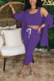 purple Active Solid pencil Long Sleeve Two Pieces