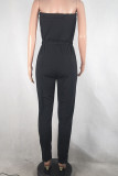 Black Fashion Sexy Solid Patchwork Polyester Sleeveless Wrapped Jumpsuits