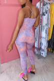 purple Fashion Sexy Print Patchwork letter Tie-dyed Backless Polyester Sleeveless Slip Jumpsuits
