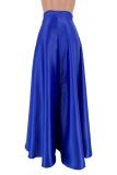 Royal blue Polyester Zipper Fly Mid Asymmetrical Patchwork Solid Loose Skirts