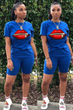 Royal blue Fashion Sexy Print Two Piece Suits Straight Short Sleeve Two Pieces