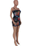 Black Fashion Sexy Print Backless Spaghetti Strap Sleeveless Dress