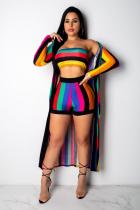 Multi-color Polyester Sexy Fashion Patchwork Print Striped pencil Two-Piece Short Set