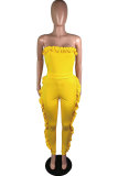 Yellow Fashion Sexy stringy selvedge Patchwork Solid Polyester Sleeveless Wrapped Jumpsuits