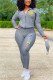 Grey Fashion Casual Print Letter Hooded Collar Long Sleeve Two Pieces（With Mask)