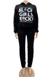 Red Casual Print Patchwork Hooded Collar Long Sleeve Two Pieces