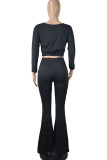 Black Polyester Casual Celebrities Europe and America Solid Straight Long Sleeve Two Pieces