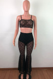 Black Lace Sexy Solid Two Piece Suits Boot Cut Sleeveless Two-piece Pants Set