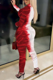 Red Casual Print Patchwork Turtleneck Skinny Jumpsuits