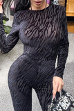 Black Sexy Patchwork Slit O Neck Skinny Jumpsuits