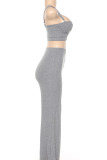 Grey Street Solid Patchwork Spaghetti Strap Long Sleeve Regular Sleeve Short Two Pieces