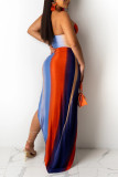 Multicolor Fashion Sexy Print Backless Asymmetrical Strapless Sleeveless Two Pieces
